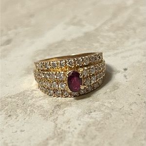 14kt Yellow Gold .80 CT Ruby and 1 CT Diamond Ring